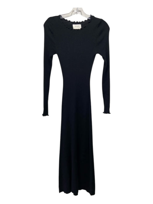 Dissh Size M Black Viscose & Nylon Blend Ribbed Maxi Side Slit Long Sleeve Dress Black / M