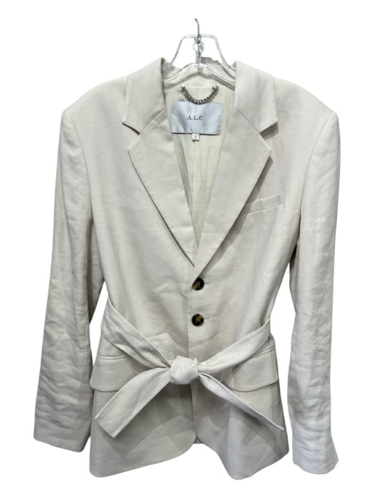 A.L.C. Size 4 Off White Linen Blend 2 Buttons Flap Pocket Belted Blazer Jacket Off White / 4