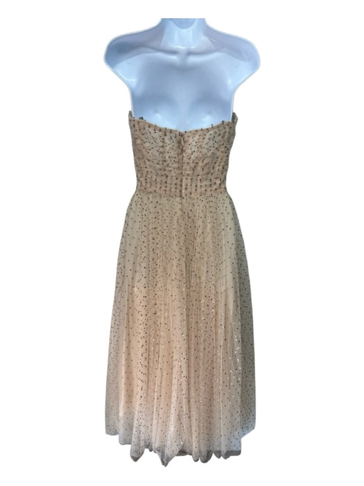 Monique Lhuillier Size 10 Tan & Gold Polyamide Tulle Polka Dot Tea Length Gown Tan & Gold / 10