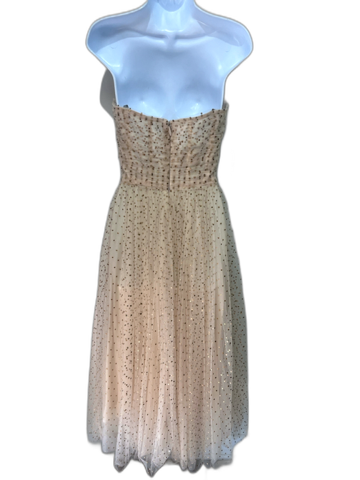 Monique Lhuillier Size 10 Tan & Gold Polyamide Tulle Polka Dot Tea Length Gown Tan & Gold / 10