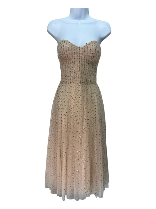 Monique Lhuillier Size 10 Tan & Gold Polyamide Tulle Polka Dot Tea Length Gown Tan & Gold / 10