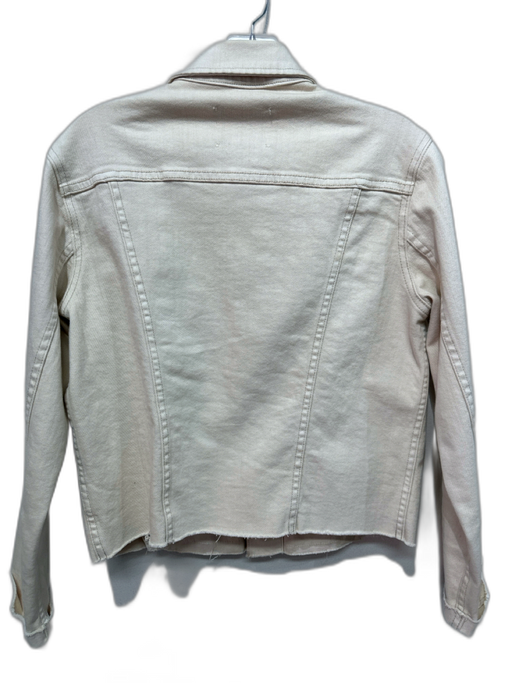 L'agence Size M Cream Cotton Blend Denim contrast stitch Raw Hem Jacket Cream / M