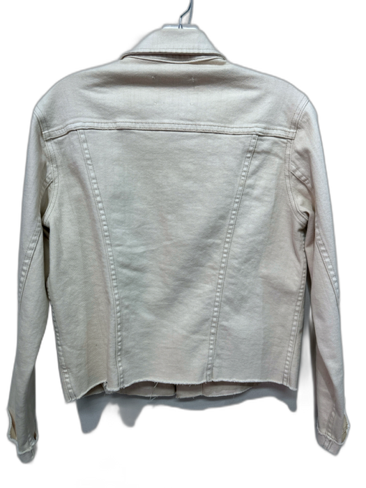 L'agence Size M Cream Cotton Blend Denim contrast stitch Raw Hem Jacket Cream / M