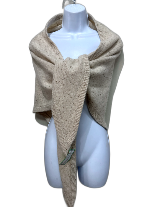 No Brand Oatmeal Beige Cashmere Blend Ribbed Trim Speckled Triangle Shawl scarf Oatmeal Beige