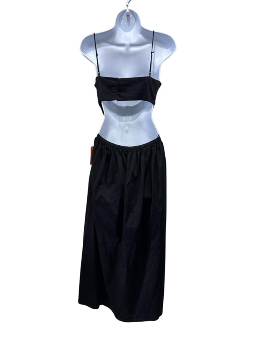 Geraldine Lustgarten Size S Black Cotton Tie Back Spaghetti Strap Midi Dress Black / S
