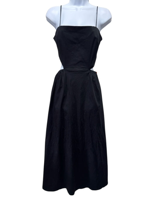 Geraldine Lustgarten Size S Black Cotton Tie Back Spaghetti Strap Midi Dress Black / S