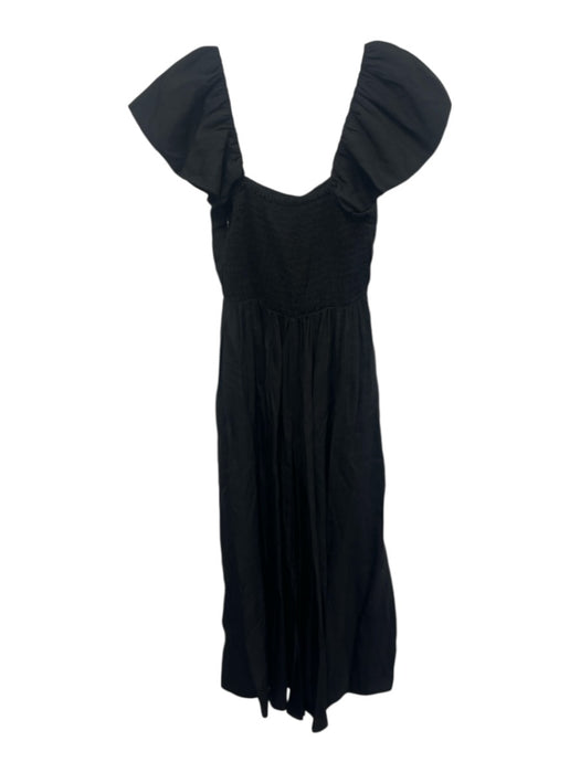 La Ligne Size S Black Linen Blend Cap Sleeve Square Neck Pleated Detail Dress — Labels Resale Boutique