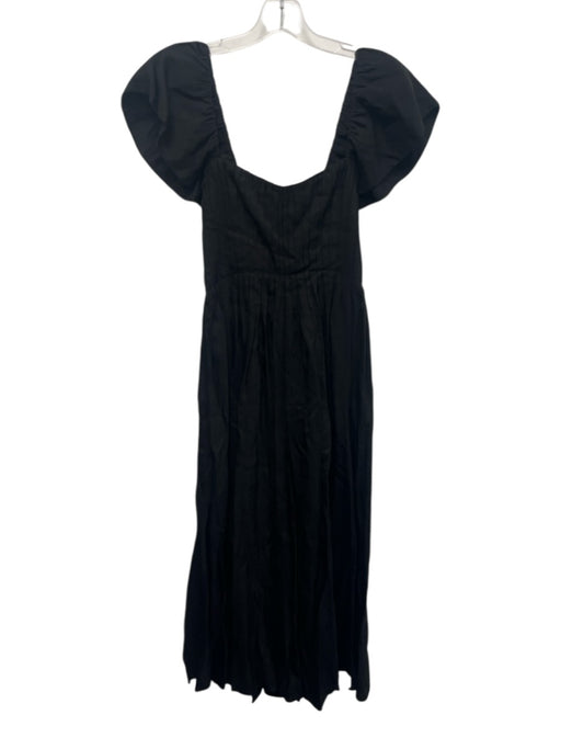 La Ligne Size S Black Linen Blend Cap Sleeve Square Neck Pleated Detail Dress Black / S