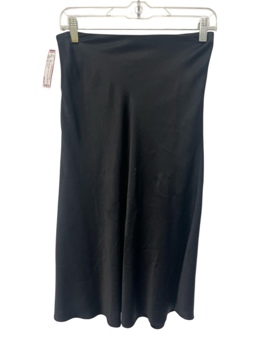 Kirna Zabete Size S Black Silk Satin Elastic Waist Side Zip Midi Skirt Black / S