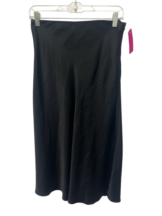 Kirna Zabete Size S Black Silk Satin Elastic Waist Side Zip Midi Skirt Black / S