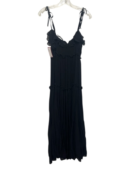 AMEN Size 42 / M Black Viscose Blend Chiffon Tiered velvet strap Maxi Dress Black / 42 / M