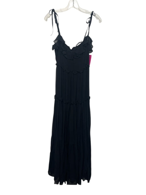 AMEN Size 42 / M Black Viscose Blend Chiffon Tiered velvet strap Maxi Dress Black / 42 / M
