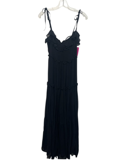 AMEN Size 42 / M Black Viscose Blend Chiffon Tiered velvet strap Maxi Dress Black / 42 / M