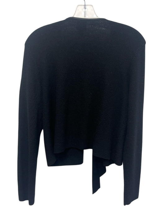 Eileen Fisher Size PM Black Merino Wool Silk Blend Knit Satin Trim Wrap Sweater Black / PM