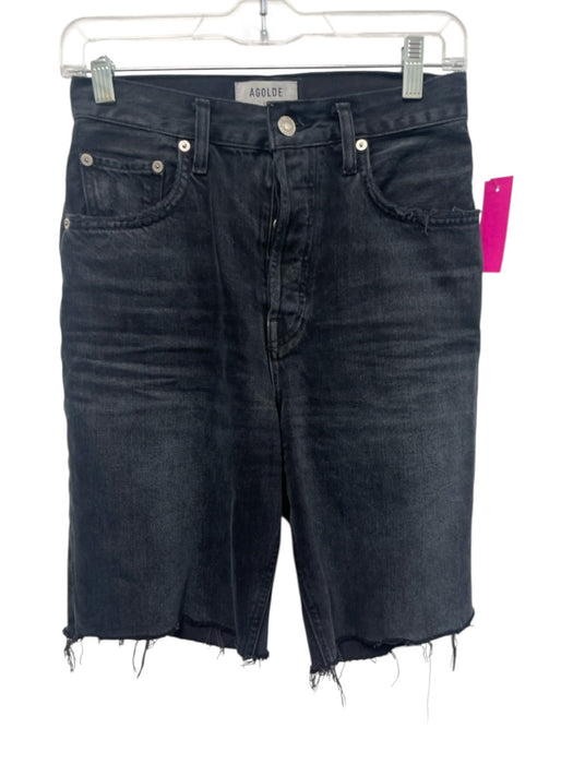 Agolde Size 25 Black Wash Cotton Denim Button Fly High Rise Faded Bermuda Shorts Black Wash / 25