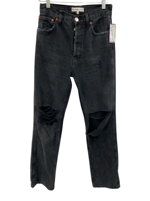 RE/DONE Size 26 Black Wash Cotton Distressed Button Fly High Rise Baggy Jeans Black Wash / 26