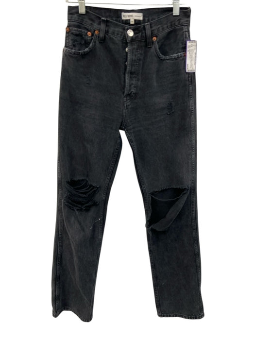 RE/DONE Size 26 Black Wash Cotton Distressed Button Fly High Rise Baggy Jeans Black Wash / 26