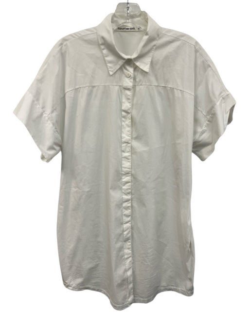 Transit Par Such Size 2 White Cotton Blend Button Down Short Sleeve Tunic Top White / 2