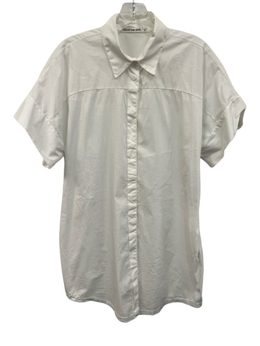 Transit Par Such Size 2 White Cotton Blend Button Down Short Sleeve Tunic Top White / 2
