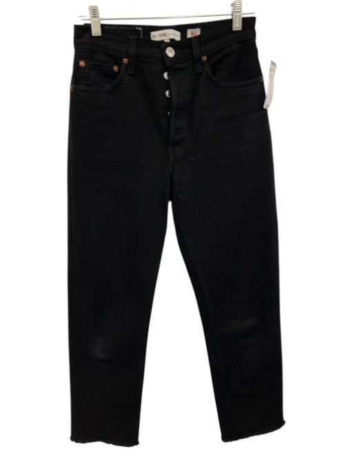 RE/DONE Size 26 Black Cotton Raw Hem Button Fly Mid Rise Straight Leg Jeans Black / 26