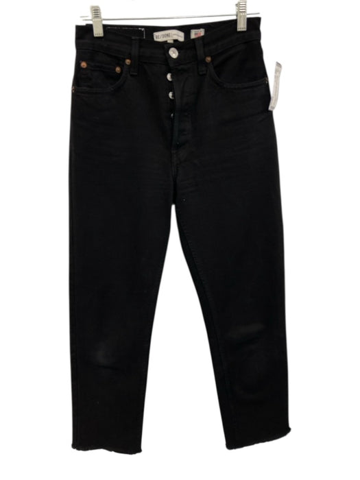 RE/DONE Size 26 Black Cotton Raw Hem Button Fly Mid Rise Straight Leg Jeans Black / 26