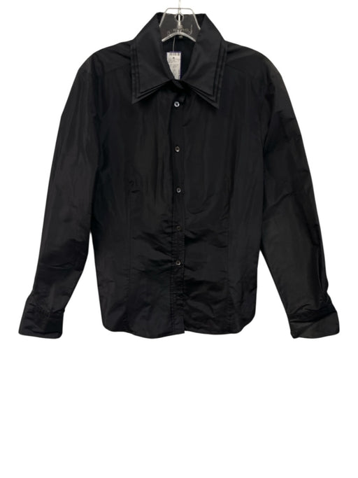 Etro Size 48 / Large Black Silk Taffeta Long Sleeve Layered Collar Top Black / 48 / Large