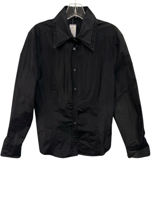 Etro Size 48 / Large Black Silk Taffeta Long Sleeve Layered Collar Top Black / 48 / Large