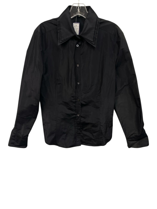 Etro Size 48 / Large Black Silk Taffeta Long Sleeve Layered Collar Top Black / 48 / Large