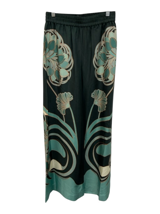 La Double J Size S Green & Orange Silk Twill Botanical High Rise Palazzo Pants Green & Orange / S