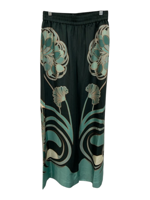 La Double J Size S Green & Orange Silk Twill Botanical High Rise Palazzo Pants Green & Orange / S