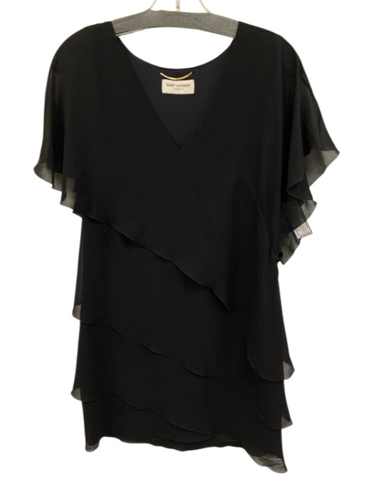 Saint Laurent Size 38 / S Black Silk Chiffon Tiered Ruffle Above Knee Dress Black / 38 / S