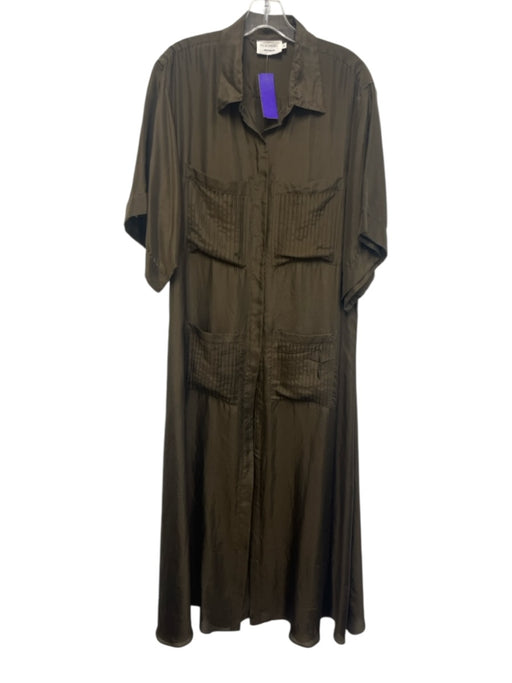 Flannel Size 2 Brown Silk Chiffon Button Down pintucked pockets Maxi Dress Brown / 2