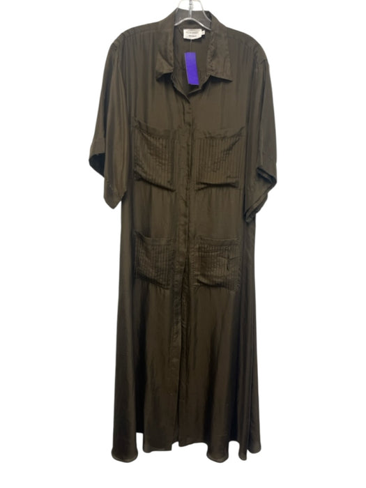 Flannel Size 2 Brown Silk Chiffon Button Down pintucked pockets Maxi Dress Brown / 2