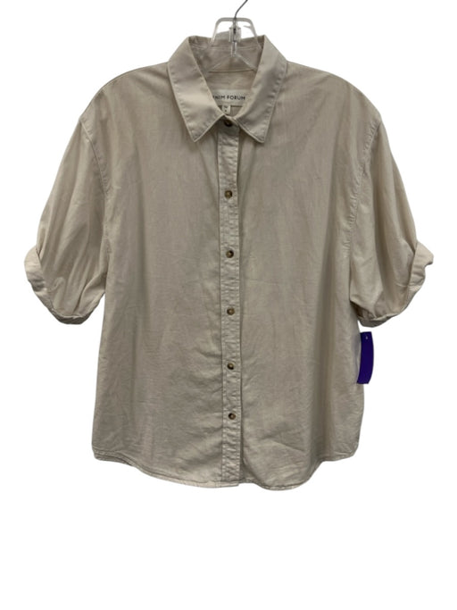 Denim Forum Size S Cream Cotton Cuffed Short Sleeve Button Down Top Cream / S