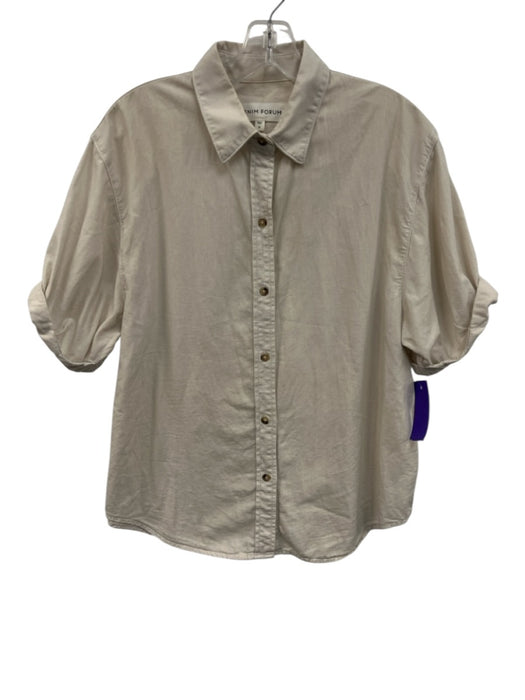Denim Forum Size S Cream Cotton Cuffed Short Sleeve Button Down Top Cream / S