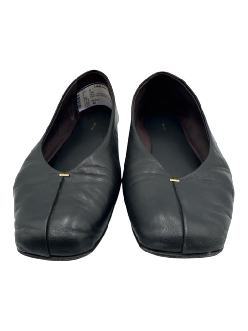 The Row Shoe Size 40 Black Leather Gold Tone Hardware Front Seam Flats Black / 40