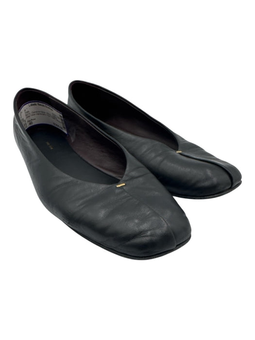 The Row Shoe Size 40 Black Leather Gold Tone Hardware Front Seam Flats Black / 40