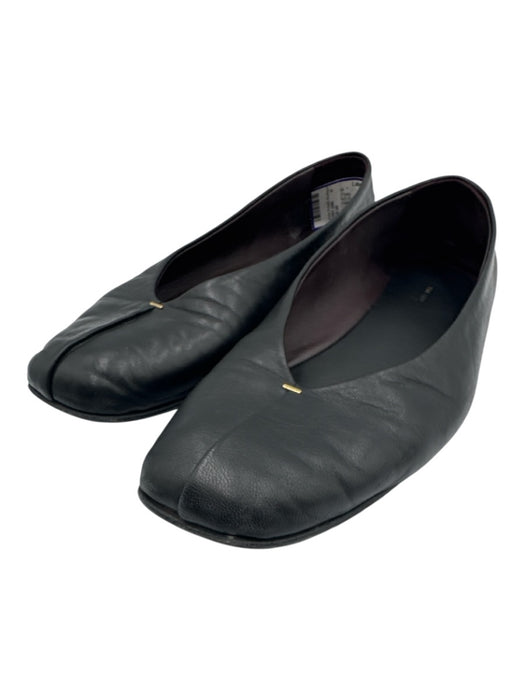 The Row Shoe Size 40 Black Leather Gold Tone Hardware Front Seam Flats Black / 40