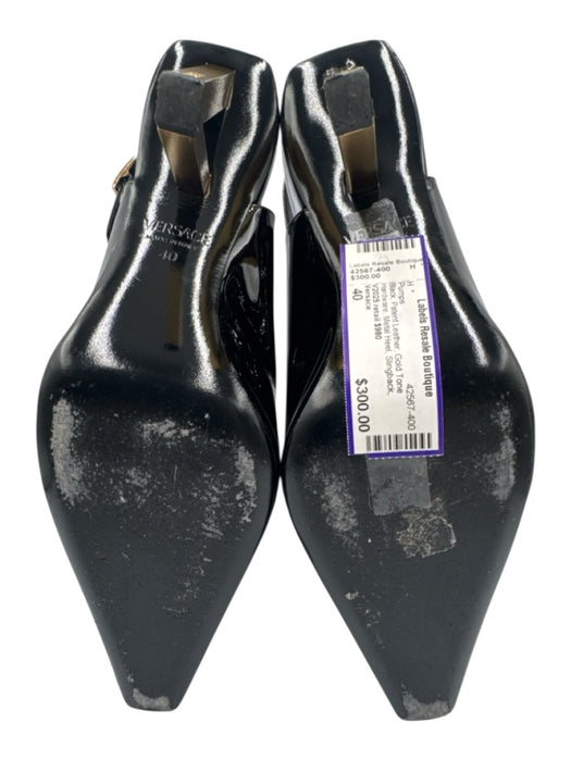 Versace Shoe Size 40 Black Patent Leather Gold Tone Hardware Metal Heel Pumps Black / 40