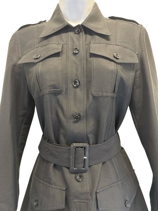 Tom Ford Size L Black Cotton & Silk Button Front Long Sleeve Collar Dress Black / L
