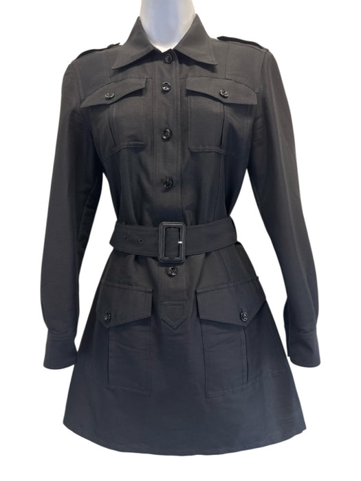 Tom Ford Size L Black Cotton & Silk Button Front Long Sleeve Collar Dress Black / L