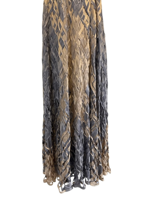 Pe De Chumbo Size Est S Beige & Slate BLue Viscose Woven Sleeveless V Neck Dress Beige & Slate BLue / Est S