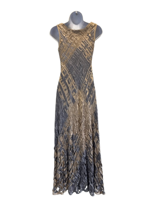 Pe De Chumbo Size Est S Beige & Slate BLue Viscose Woven Sleeveless V Neck Dress Beige & Slate BLue / Est S