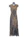 Pe De Chumbo Size Est S Beige & Slate BLue Viscose Woven Sleeveless V Neck Dress Beige & Slate BLue / Est S