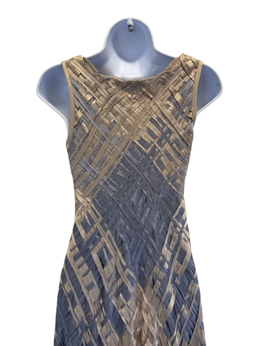Pe De Chumbo Size Est S Beige & Slate BLue Viscose Woven Sleeveless V Neck Dress Beige & Slate BLue / Est S
