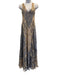 Pe De Chumbo Size Est S Beige & Slate BLue Viscose Woven Sleeveless V Neck Dress Beige & Slate BLue / Est S