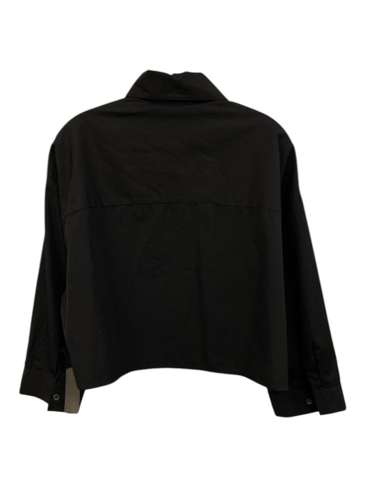 The Tile Club Size XS/S Black Cotton Long Sleeve Button Front Crop Collar Top Black / XS/S
