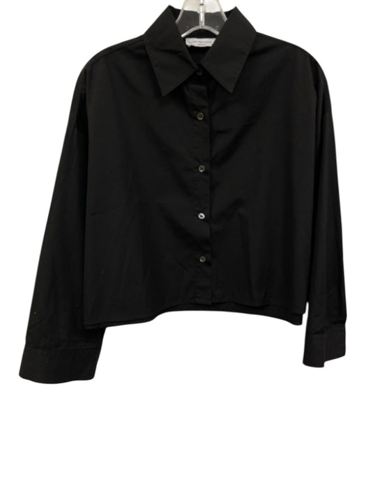 The Tile Club Size XS/S Black Cotton Long Sleeve Button Front Crop Collar Top Black / XS/S