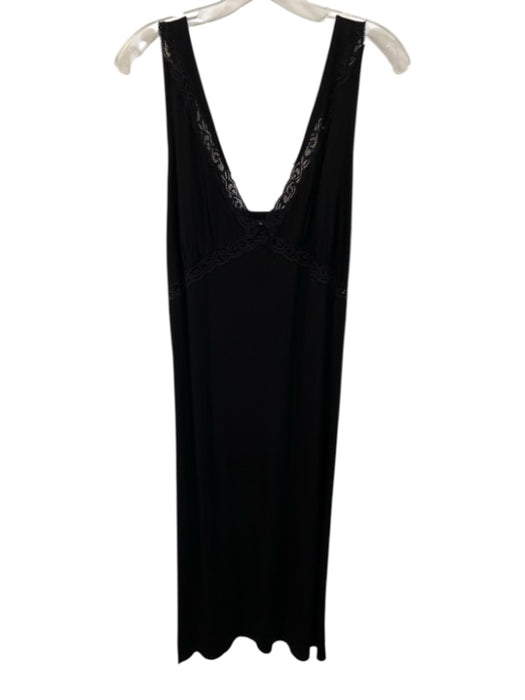 Natori Size M Black Sleeveless Lace Detail Nacre Buttons Nightgown Dress Black / M