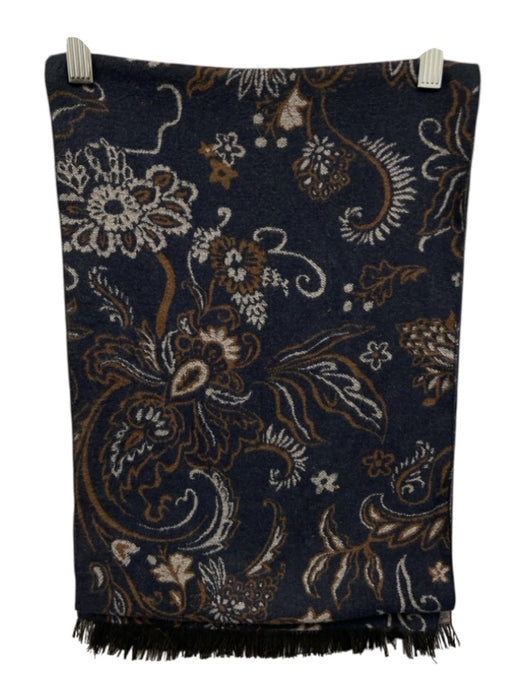 Devred navy, brown, multi Wool Slim Floral Fringe Tassel scarf navy, brown, multi